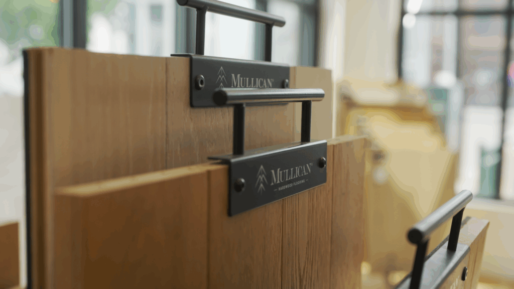 Mullican hardwood flooring sample boards in the Marcellus showroom