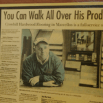 Syracuse Post-Standard feature article about Crowhill Hardwood Flooring framed in the showroom